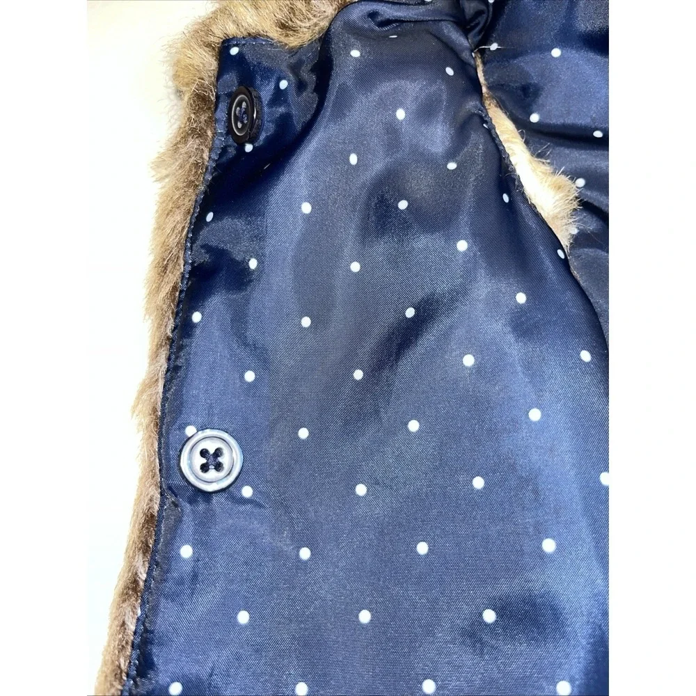 OshKosh Bgosh‎ Brown Faux Fur Vest Navy Polka Dot Lining Girls 12M Baby